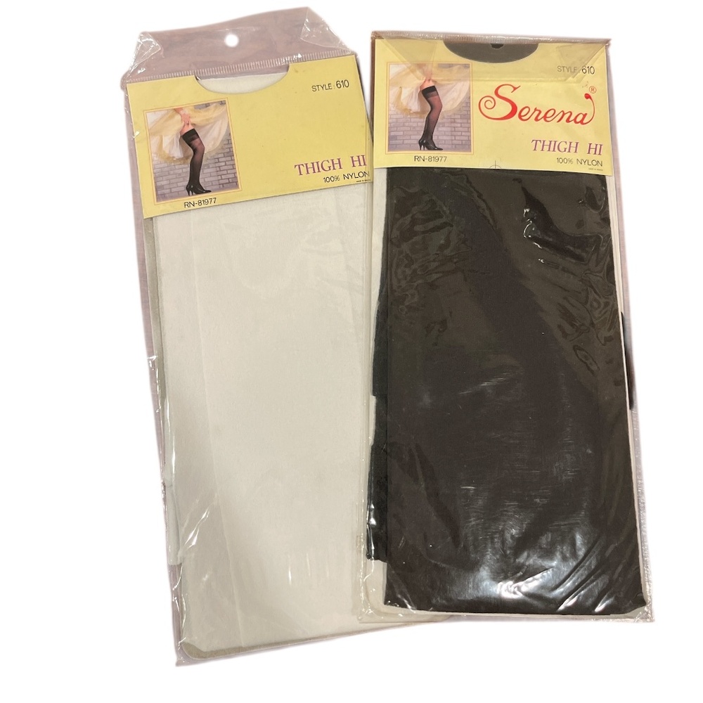 New & Vintage Serena 2-Pair Black & White Thigh High Sheer Stockings OS
